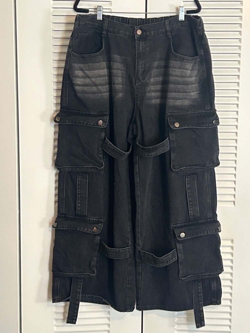 ROMWE Black Washed Cargo Jeans Skirt-Pants